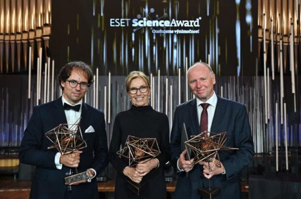 Last year's ESET Science Award laureates, from left: mechanochemist Matej Baláž, autism researcher Daniela Ostatníková, and polymer chemist Igor Lacík.