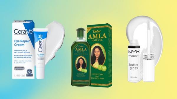 CeraVe eye repair cream, Dabur Amla hair oil and Nyx Butter Gloss.