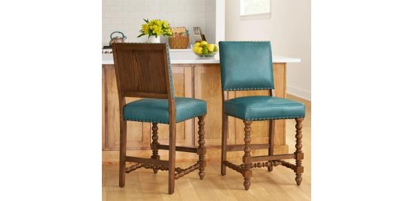 Pio<em></em>neer Woman Harper Faux Leather Counter-height Stools, 2 Pack, Turquoise