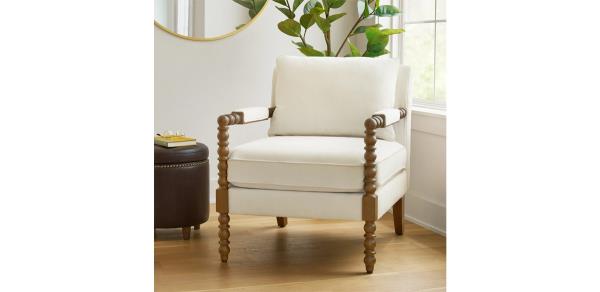 Pio<em></em>neer Woman Harper Spindle Accent Chair, Antique White Fabric Upholstery