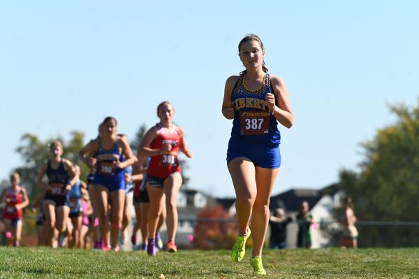 Liberty's Giada Marrichi competes in the girls varsity race during the Carroll County cross country champio<em></em>nships at McDaniel College on Tuesday. (Brian Krista/Staff)