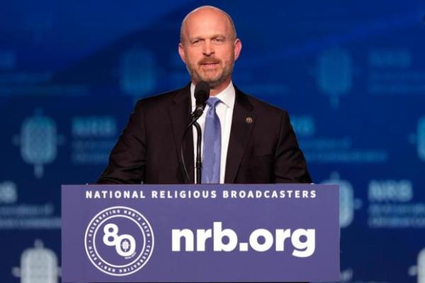 FILE - Kevin Roberts, president of The Heritage Foundation, speaks at the Natio<em></em>nal Religious Broadcasters co<em></em>nvention at the Gaylord Opryland Resort and Co<em></em>nvention Center Feb. 22, 2024, in Nashville, Tenn. (AP Photo/George Walker IV, File)