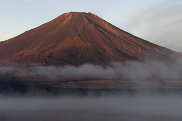 Mount Fuji as seen from Yamanakako Village in Japan.