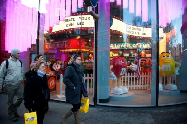 People shopping in M&M World in Leicester Square, London