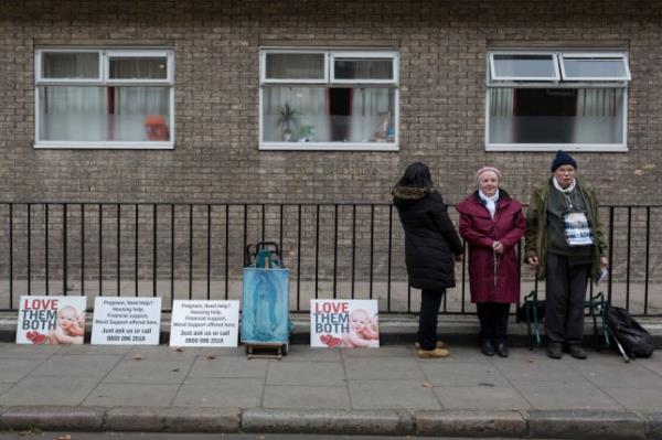 Three anti-abortion campaigners stand vigil opposite Marie Stopes Internatio<em></em>nal in London