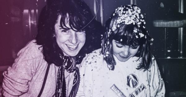 Black and white photo of Lindsey and her mother when Lindsey was younger