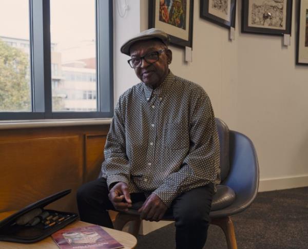 Sabela Mahlangu pictured at his exhibition in Stratford Library for METRO Black History Month