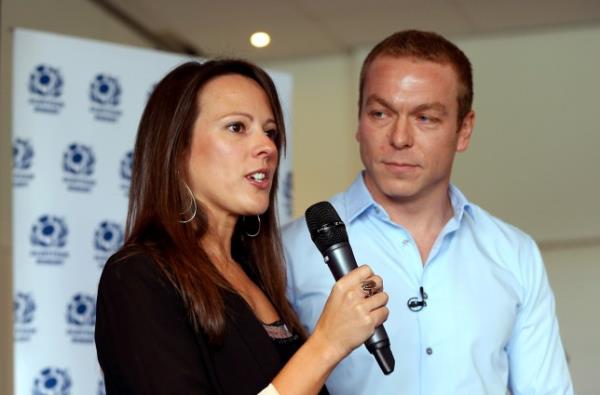 Chris Hoy is pictured with his wife Sarra at a press co<em></em>nference in 2013