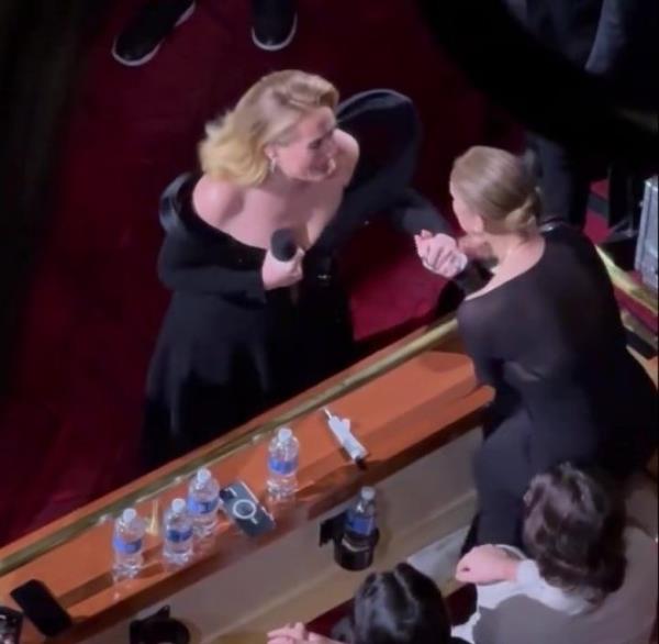 Adele holds Celine Dion's hand as she spots her in the audience of her show in tear-jerking moment