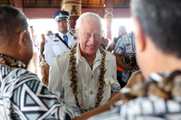 King Charles meets villagers following the official royal 'ava ceremonial' welcome for the King and the Queen during a visit to the Natio<em></em>nal University of Samoa, on day five of the royal visit to Australia and Samoa. Picture date: Thursday October 24, 2024. PA Photo. See PA story ROYAL Tour. Photo credit should read: Chris Jackson/PA Wire