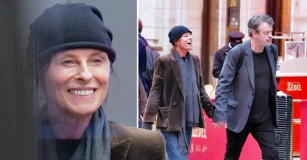 Lisa Stansfield smiling in a black hat, beside a pic of her and husband Ian Delvey walking down street