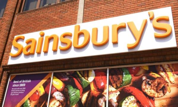 Sainsbury's store sign on building exterior, store frontage