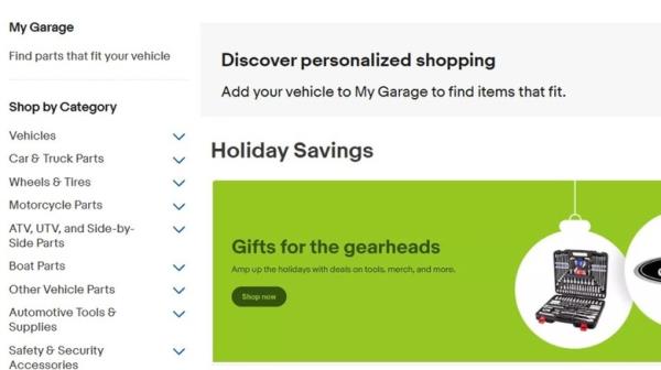 eBay Motors has a section labeled "Gifts for the Gearheads."