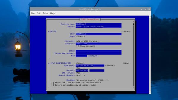 nmtui interface in Raspberry Pi