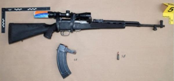 Photograph of the SKS rifle allegedly used in an attempted assassination on former U.S. President Do<em></em>nald Trump displayed in court new<em></em>lines