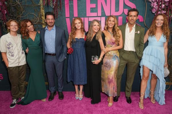 Wyatt Johnson, Robyn Lively, Bart Johnson, Kate Johnson, Elaine Lively, Blake Lively, Ryan Reynolds and Lori Lively at the "It Ends With Us" premiere