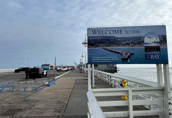 A closed wharf is seen in Santa Cruz, Calif., Monday, Dec. 23, 2024, after the pier partially collapsed and fell into the ocean.