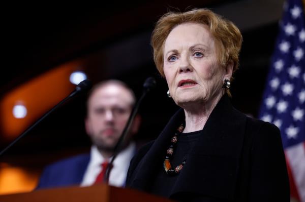 Rep. Kay Granger speaking at a podium during a press co<em></em>nference on the 2023 Fiscal Year at the U.S Capitol Building